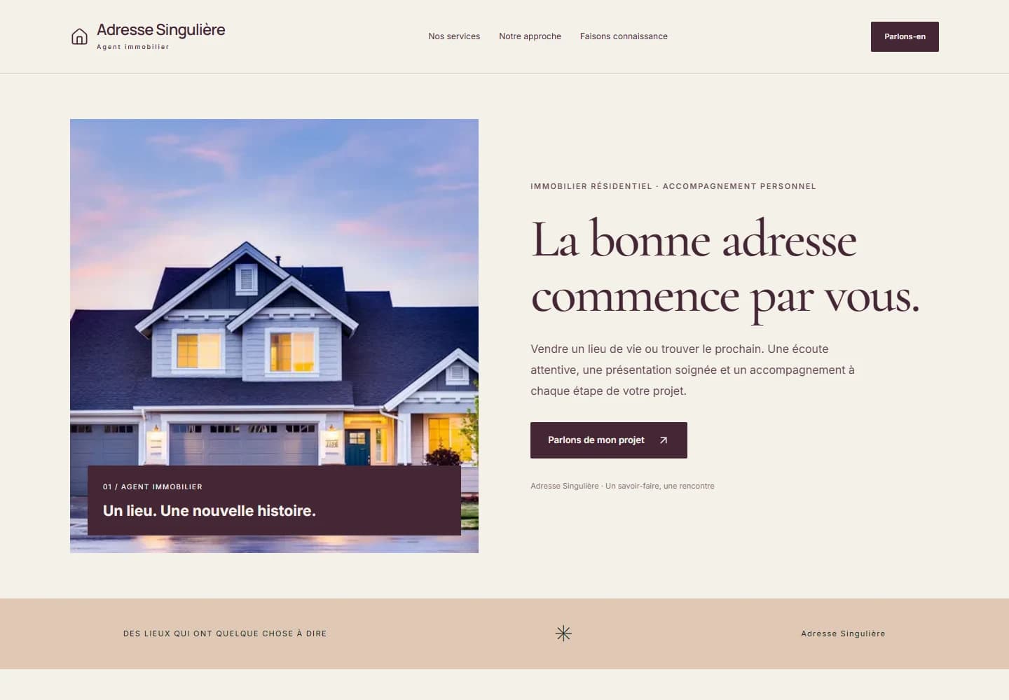 Capture du site de démonstration fictif Adresse Singulière