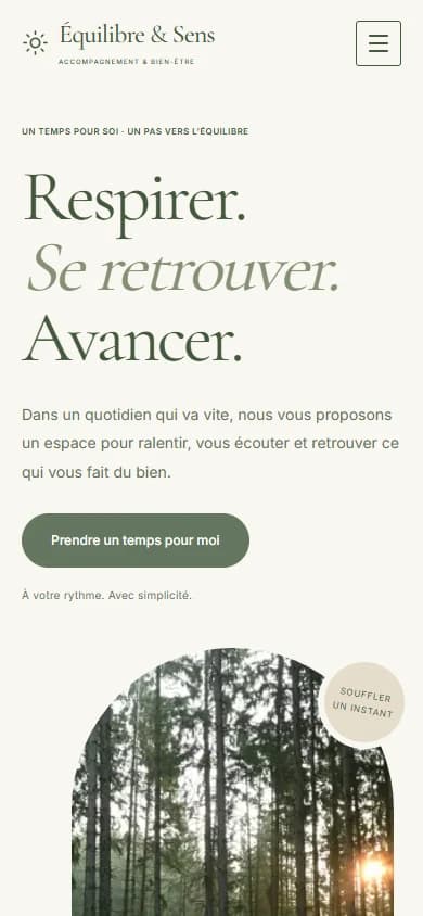 Aperçu mobile du même site Équilibre & Sens