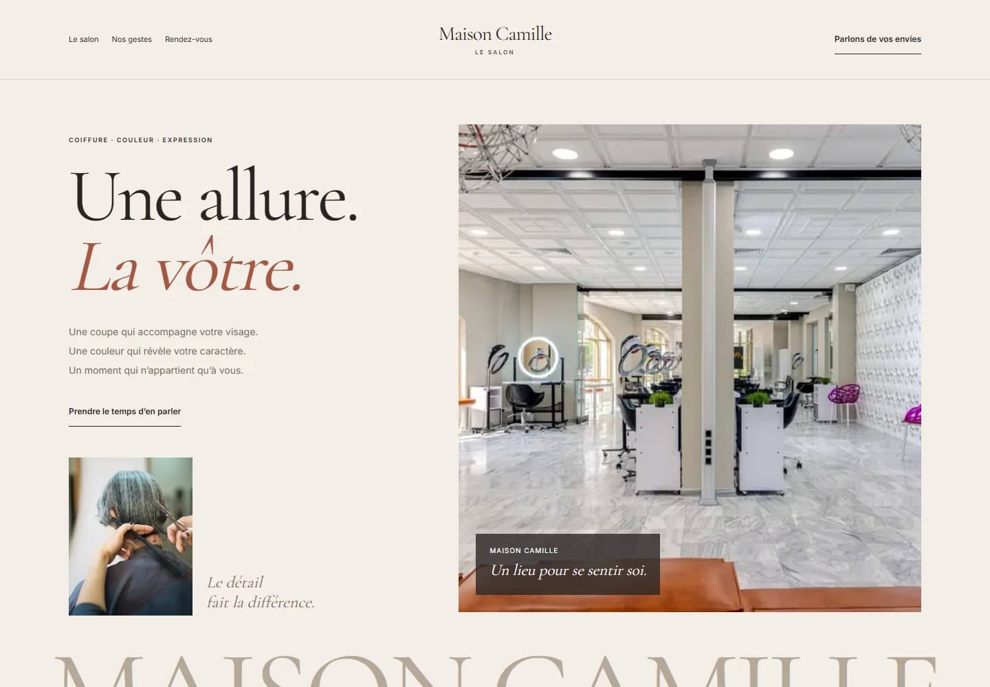 Capture du véritable site de démonstration Maison Camille