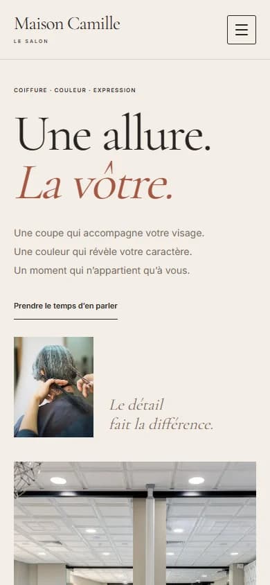 Aperçu mobile du même site Maison Camille