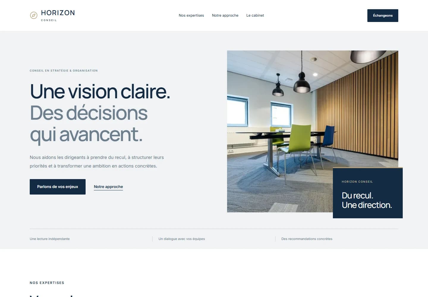 Capture du véritable site de démonstration Horizon Conseil