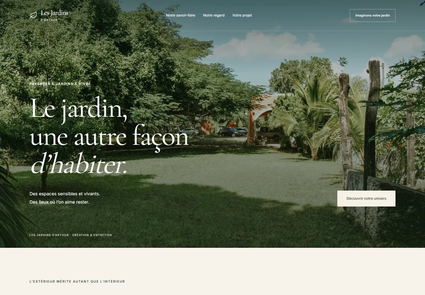 Capture du véritable site de démonstration Les Jardins d’Arthur