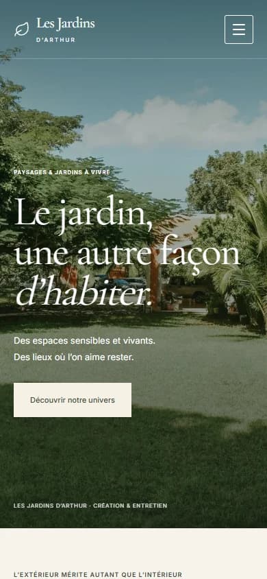 Aperçu mobile du même site Les Jardins d’Arthur