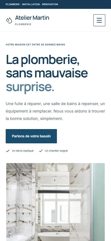 Aperçu mobile du même site Atelier Martin Plomberie